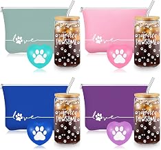 Sliner 4 Sets Veterinarian Gifts for Women Inspirational 16 oz Glass Cups with Lid Makeup Bag with Stress Toy Veterinary Technician Week Vet Tech Gifts Medical Assistant Must Haves (Stylish Color)