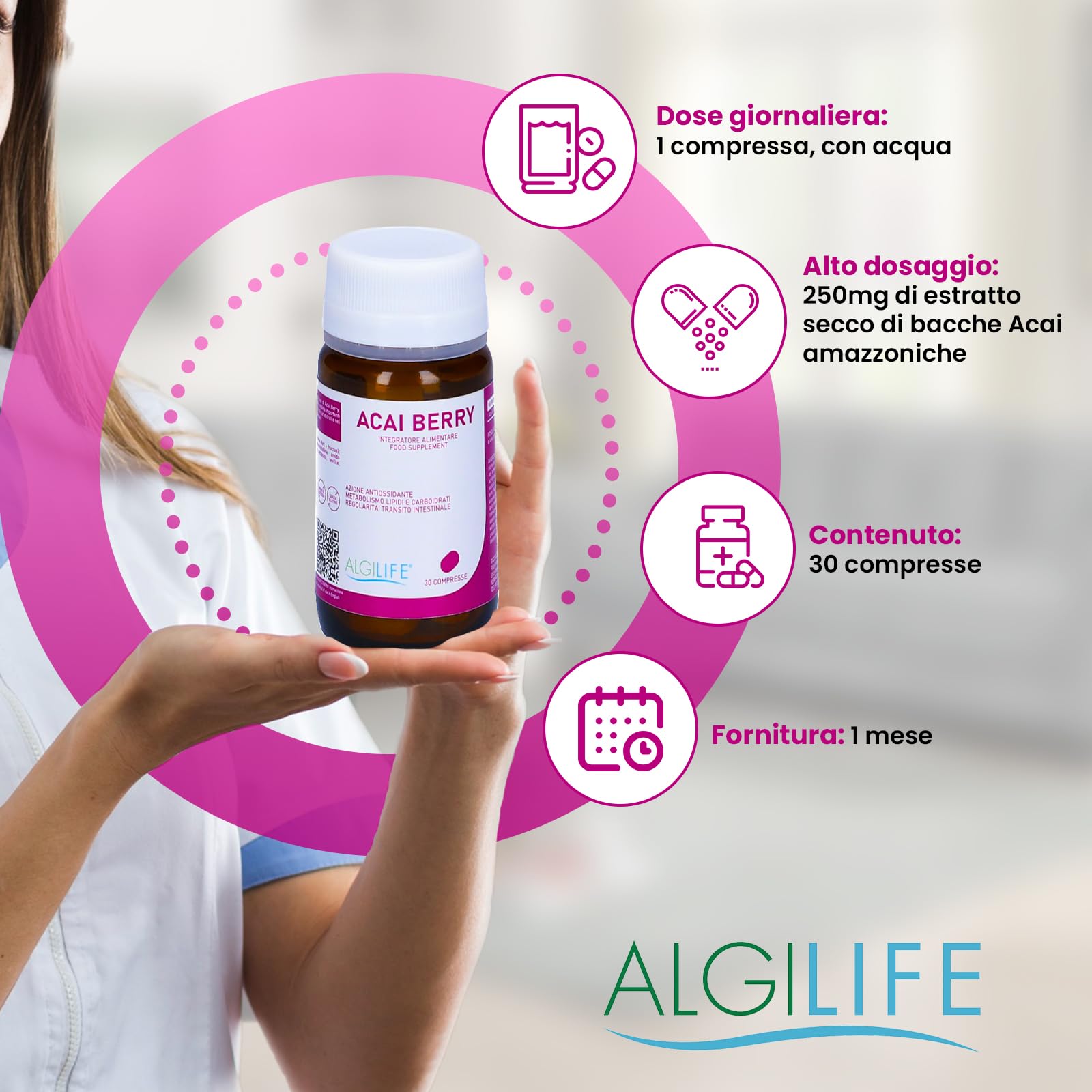 ALGILIFE ACAI BERRY Compresse Vegane di Estratto Naturale di Bacche Acai (30 compresse, scorta 1 mese) Antiossidanti Integratori Alto Dosaggio, Acai capsule da polvere di Bacche di Acai dall'Amazzonia
