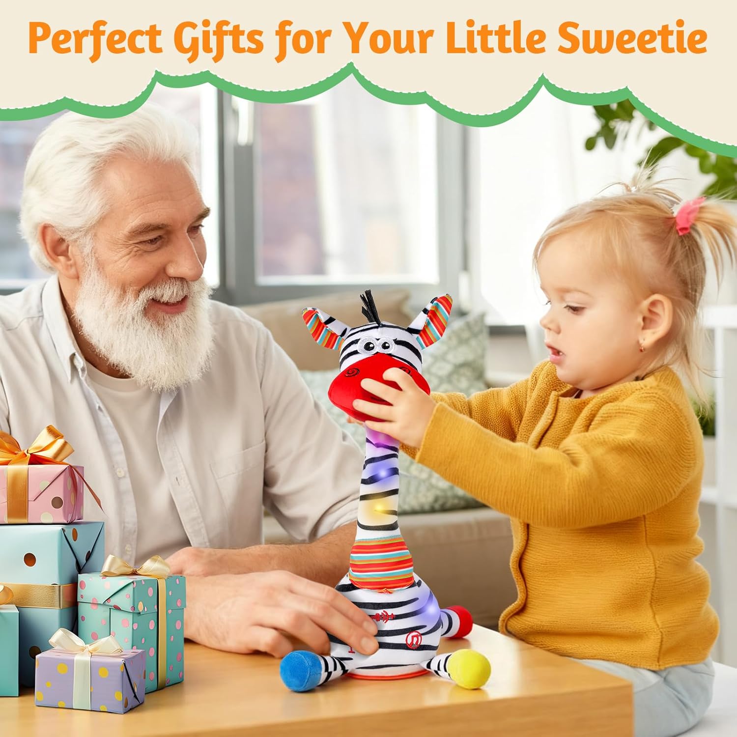 Dancing Talking Zebra Toy, Stuffed Animal Baby Toy Repeating What You Say, Easter Toys for Kids Glowing Musical Electronic Zebra with Striped Plush Gifts for Toddlers 1-3 Years Old