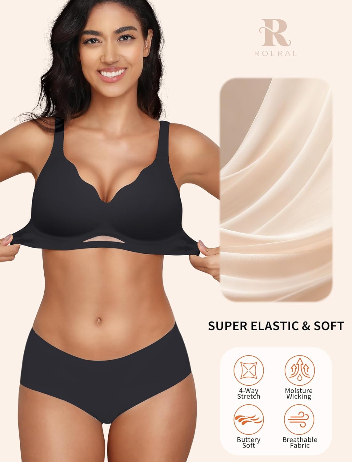 ​Seamless Wireless Bra for Women, Ultra Soft Breathable No Underwire Everyday Comfort Bra Black - Image 3
