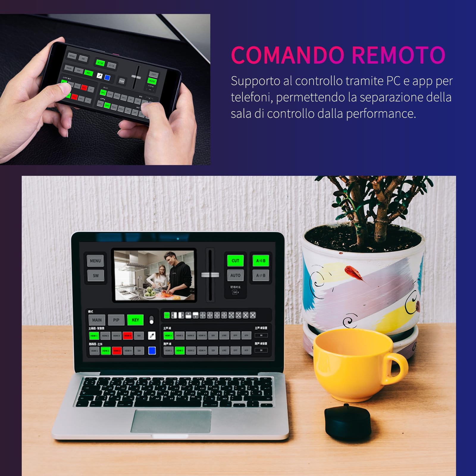 FEELWORLD L4 10,1 cm Touch Screen Video Switcher 10,1 cm Touchscreen, Anteprima in Tempo Reale 5 Fonti di Input PST PGM e Interfaccia Operativa