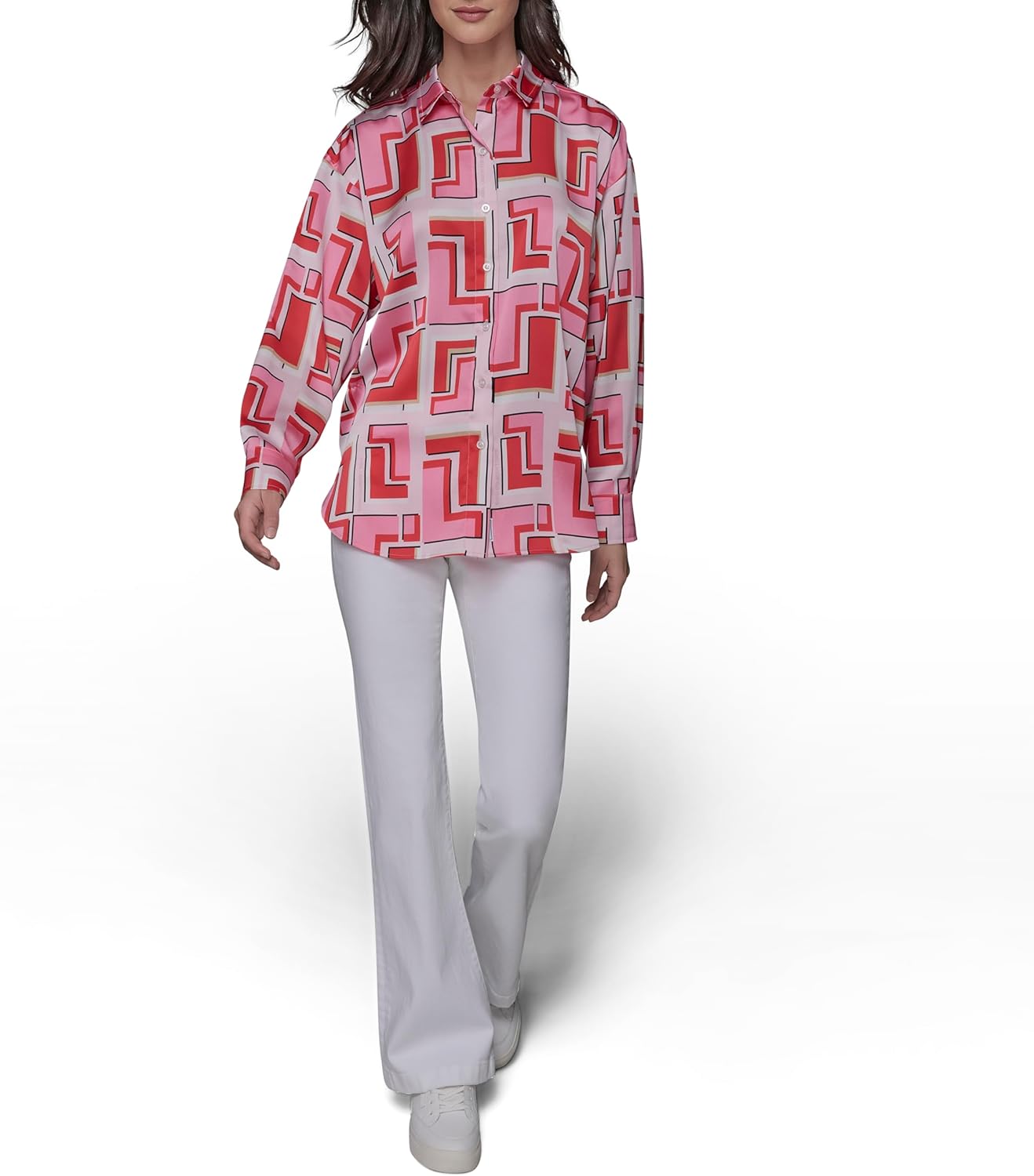 Karl Lagerfeld Womens Multi Collared Essential Oversized Buttom Down - Image 2