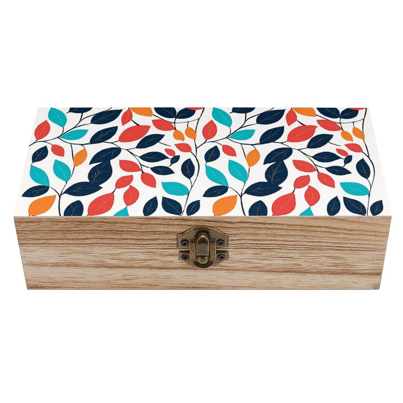 Oudrspo Colorful Cartoon Leaves Retro Wooden Storage Box Keepsake Jewelry Decorative Art Storages Box Gift Boxs