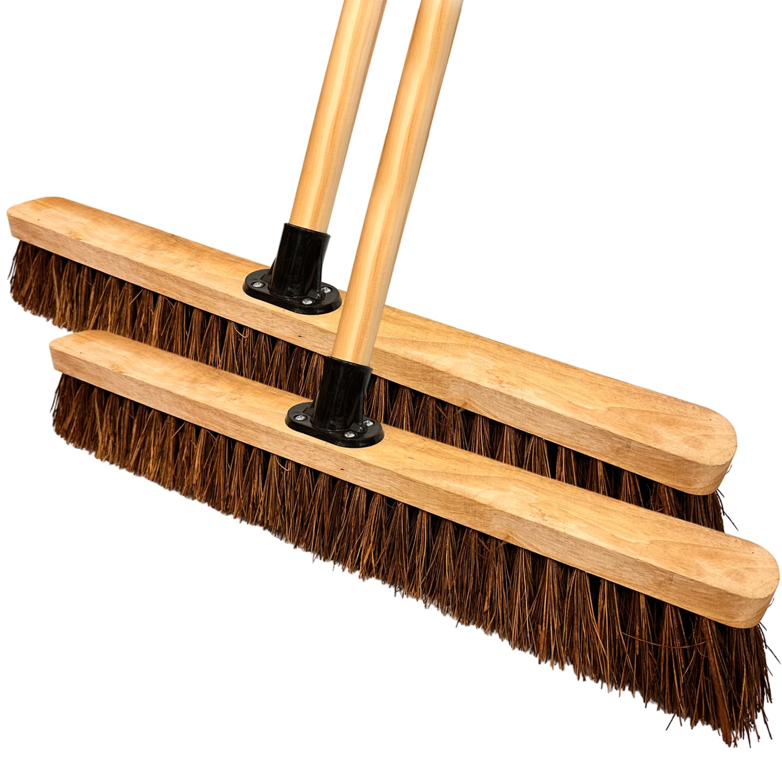 LSC 24” Broom Outdoor Yard Broom Stiff Sweeping Brush with Wooden Handle Natural Bassine Hard Bristles Garden Brooms for Cleaning Gardens Yards Driveways Warehouse (PACK OF 2)