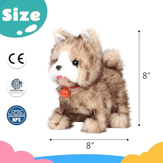 Walking Stuffed Animal Talking Wagging Nodding Educational Plush Kitty Toy Electric Interactive Animated Plushies for Girls Boys Birthday,Yellow Dog, 8