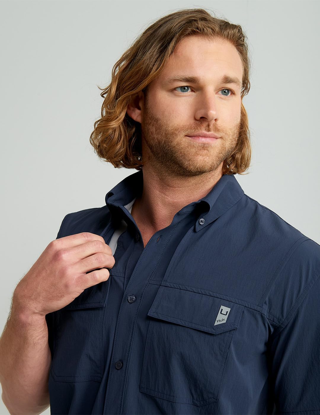 HUK Men's Back Draft Solid Short Sleeve Button Down Shirt, Vented Fishing Shirt for Men