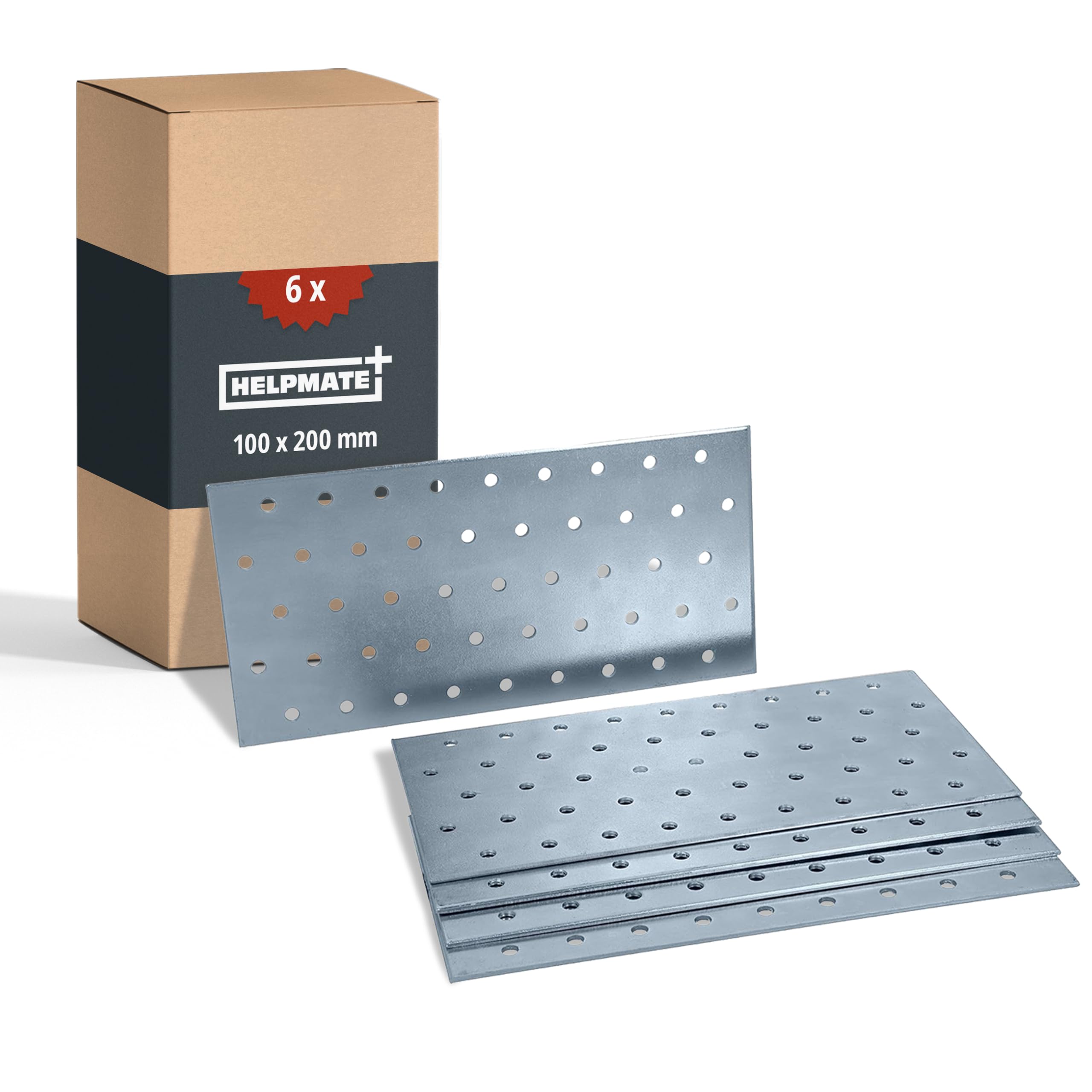 HELPMATE – 6 Stück Lochplatten 100x200 mm – Flachverbinder galvanisch verzinkt & blau passiviert – Holzverbinder mit Korrosionsschutz, stabil & langlebig – einfache Montage