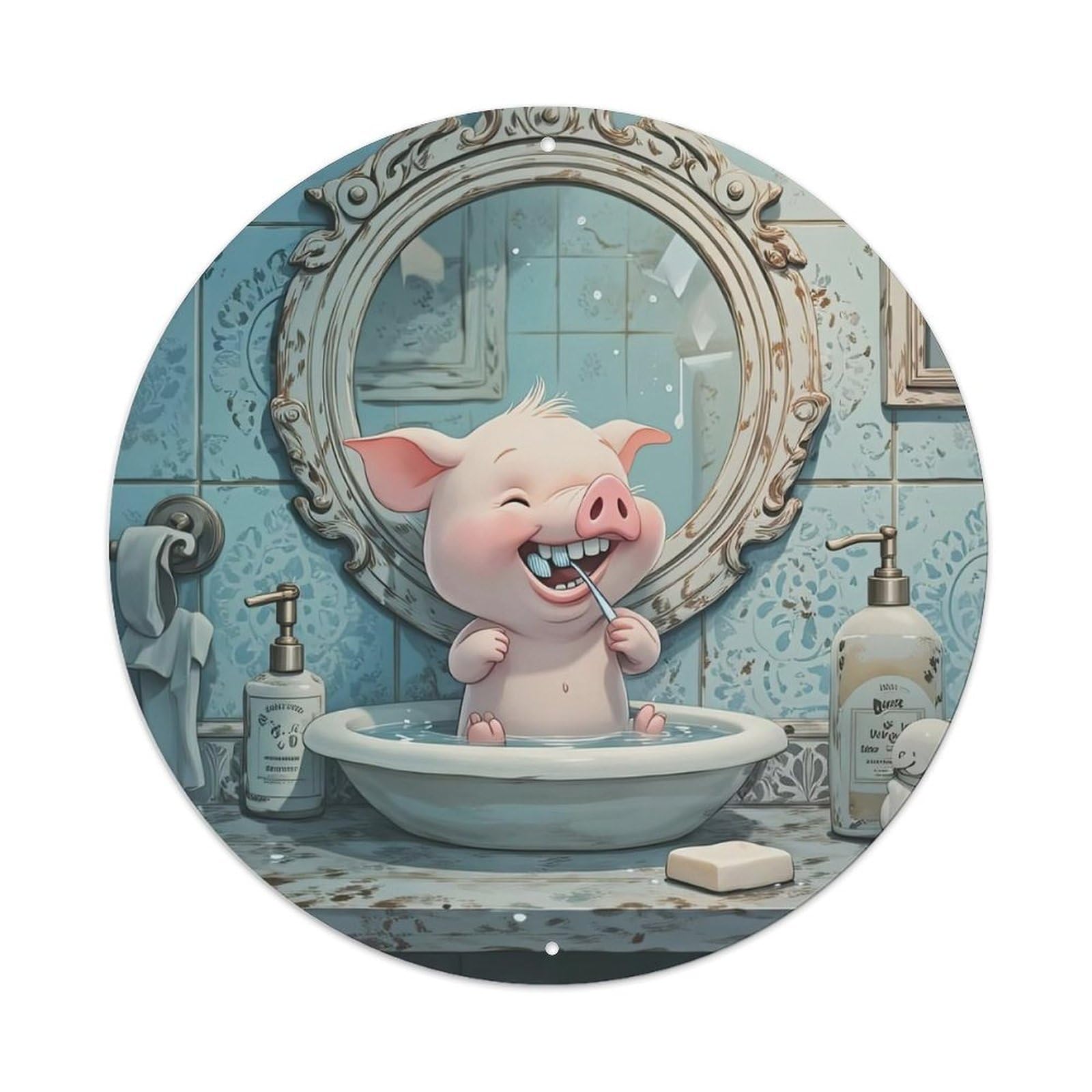 Funny Pig Bathroom Cute Piggy Metal Tin Sign