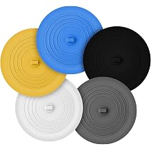 Tub Stopper 5 Pack 6 Inch Silicone Universal Drain Stopper Plug Cover, Flat Suction Bathtub Tub Stopper Bathtub Plug for Bathroom Kitchen Laundry in 5 Colors White, Grey, Black, Yellow, Blue