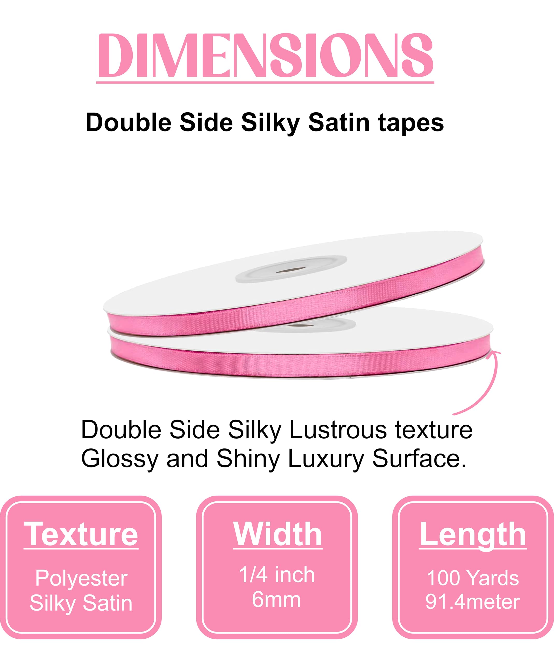 TOWNBUS - 6mm HOT Pink | 100 Yards | Double Face Satin Polyester Ribbon | Fabric Tape for Gift Wrapping,Scrapbooking, Flower Bouquet, Arts and Crafts, DIYs