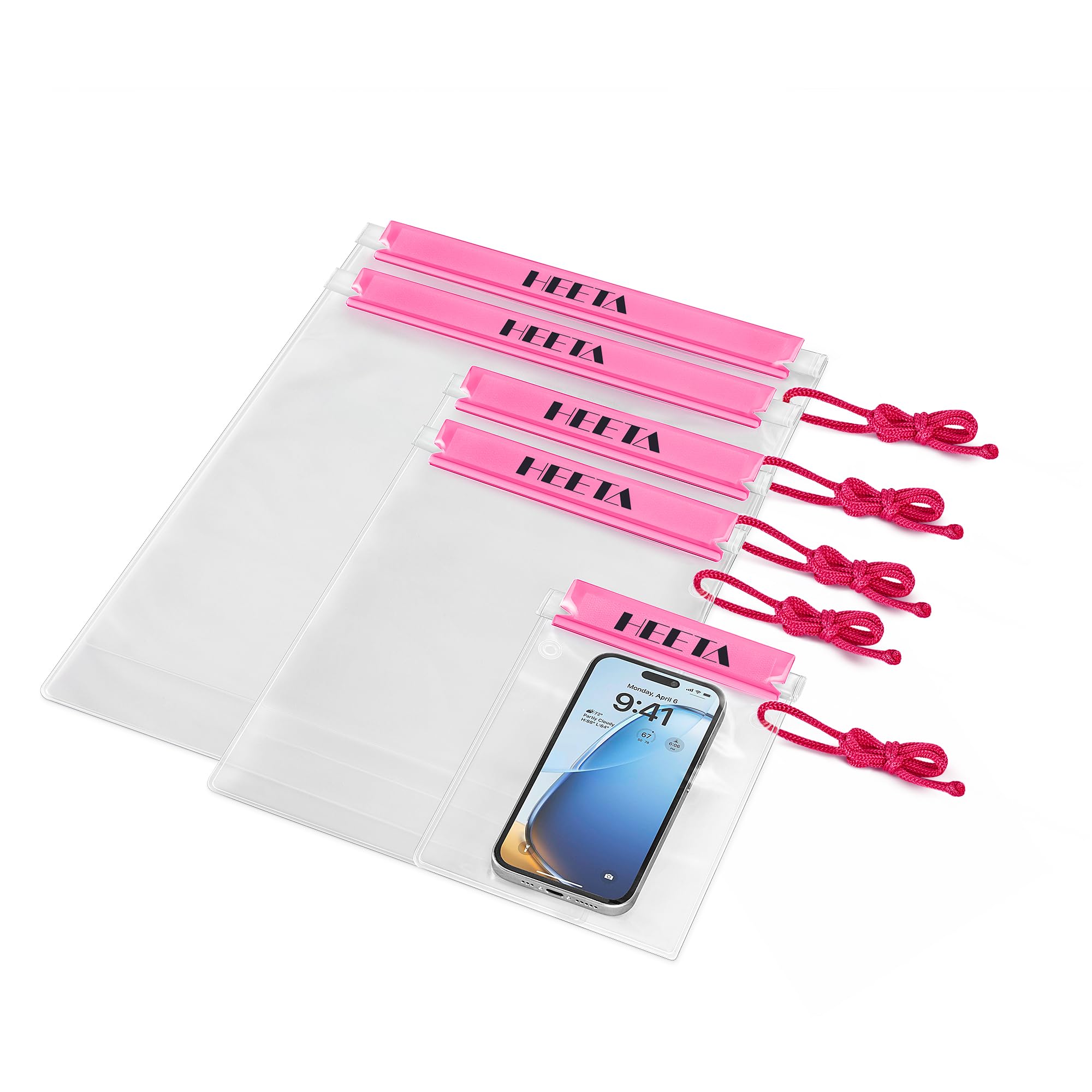 HEETA 5-Pack Clear Waterproof Dry Bag Pouch Document Holder for Phone Maps | Water Tight Case for Camera Document, Screen Touchable for Boating
