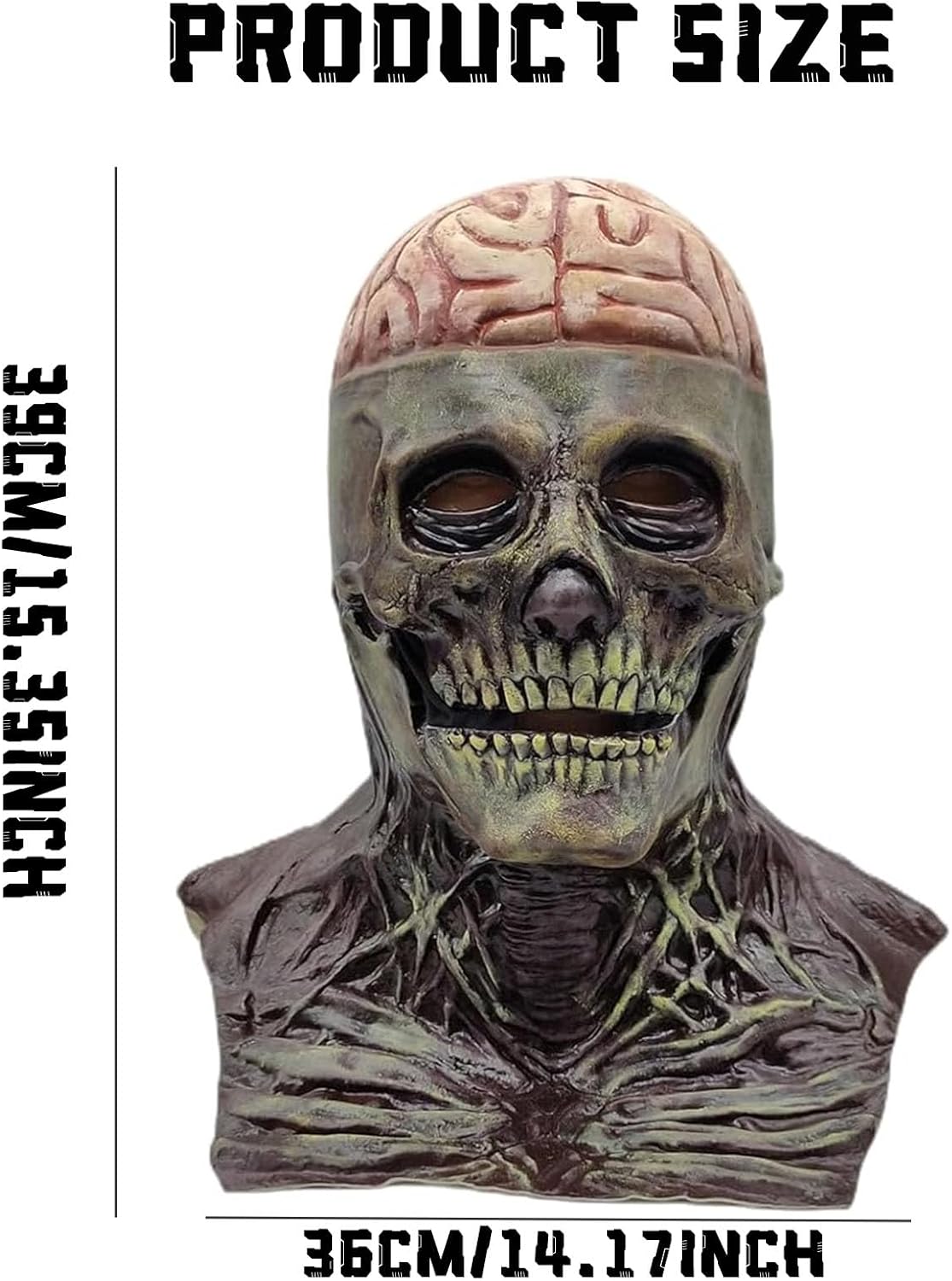 Halloween Skull Mask Scary Full Head Skeleton Masks with Movable Jaw，Creepy Biochemical Bare Brain Mask for Halloween Costume Party(without Hat)