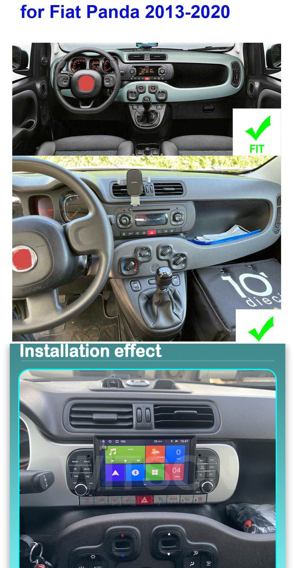 7 pollice Android 15 Autoradio Stereo Auto per Fiat Panda 2013-2020 Lettore Video Multimediale Unità di Testa GPS Navi WIFI Bluetooth Carplay UI multipla