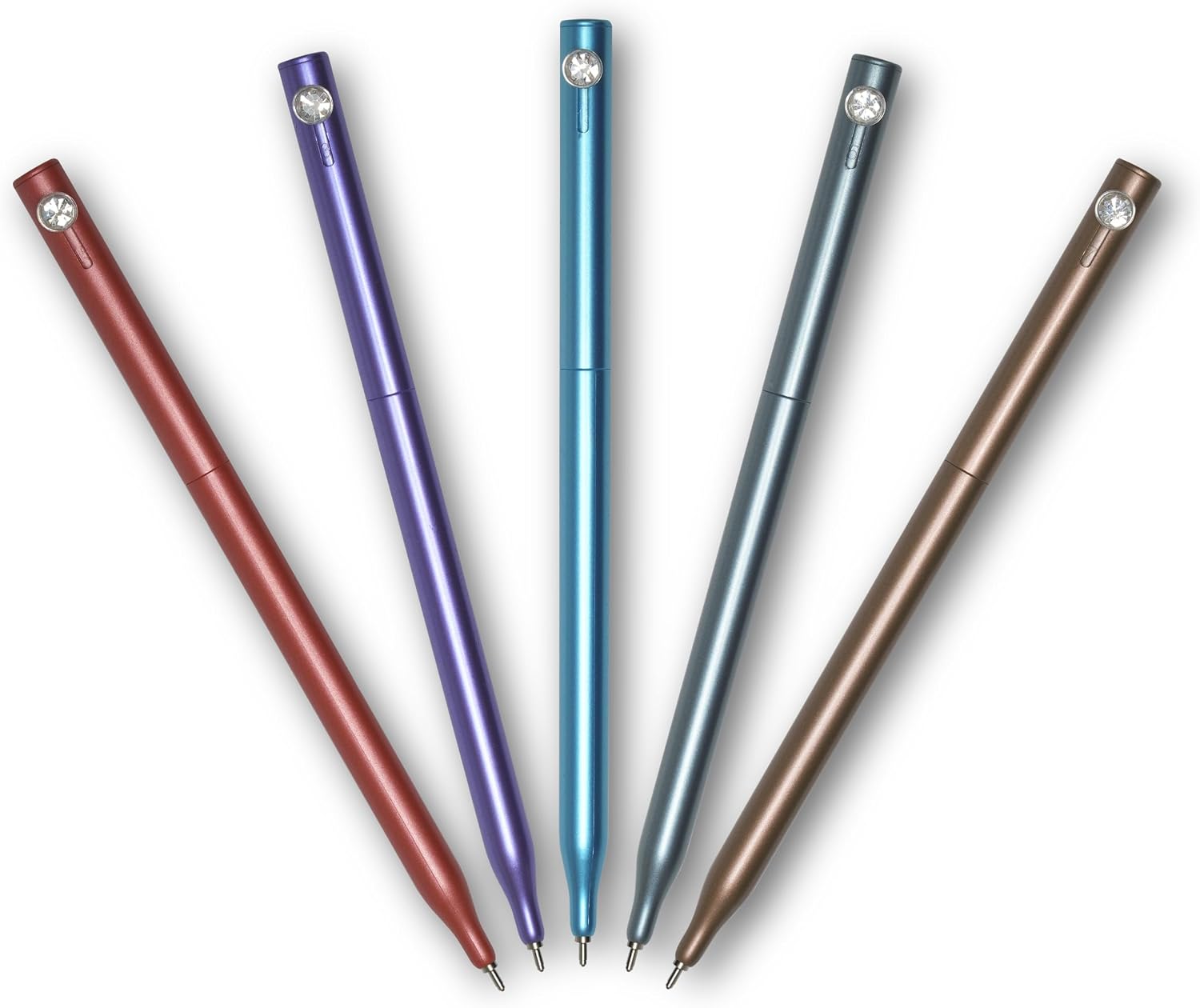 Korea Crystal Needle Knock Ball Pen Set, 0.7mm Fine Point Black Ink, Smooth Writing Pens for School, Office, Journaling, 5 Color Pack (Mint, Purple, Red, Gray, Gold)