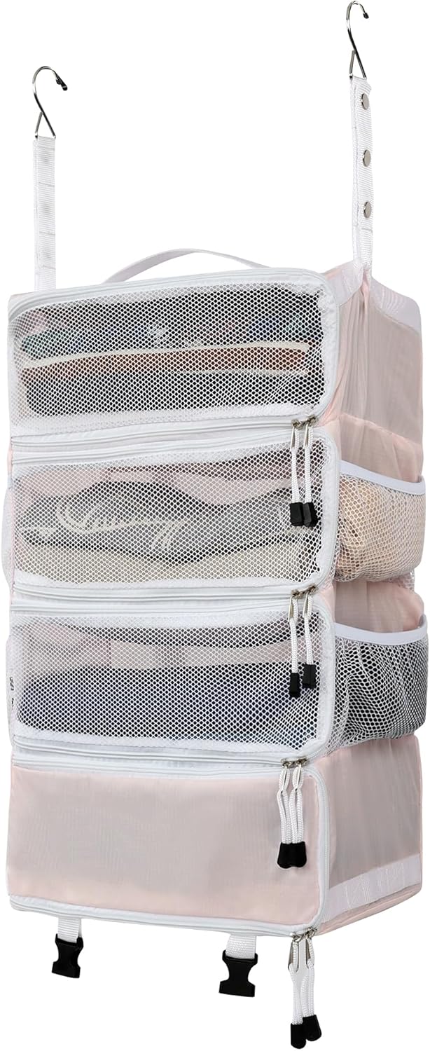 ELEZAY Hanging Packing Cubes All in One Ultra-Light Travel Shelves Portable Compression Organizer Bag Essentials for Carry-on Luggage Suitcase Closet Wardrobe Accessories Medium, Pink