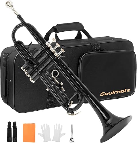 Soulmate Bb - Juego de trompeta estándar para principiantes, instrumento de trompeta estudiantil de latón con estuche rígido de transporte, kit de