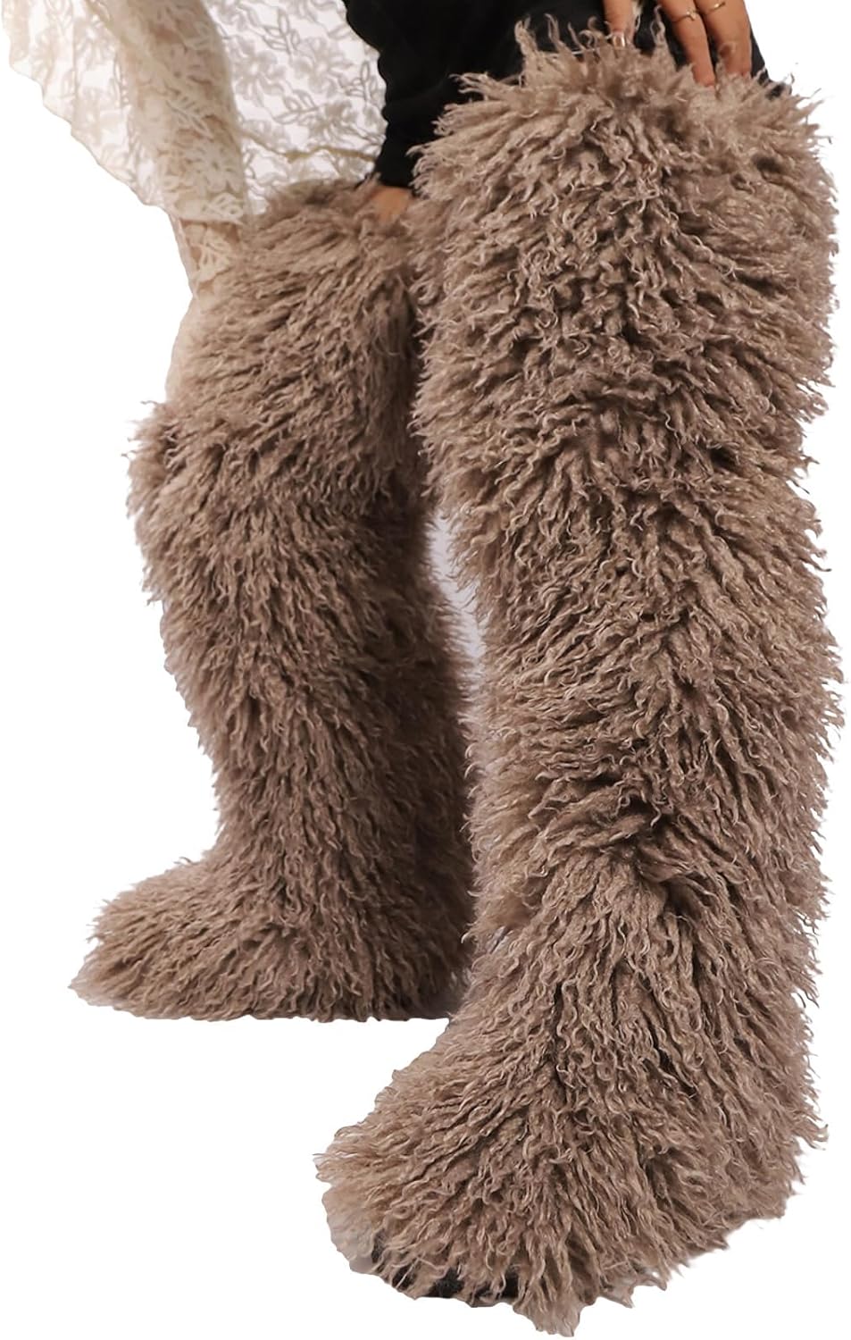 Over the Knee Fluffy High Boots,Y2K Plush Fur Boots Women Thigh High Tall Faux Fur Winter Over The Knee Snow Boots Outdoor Footwear Cold Weather