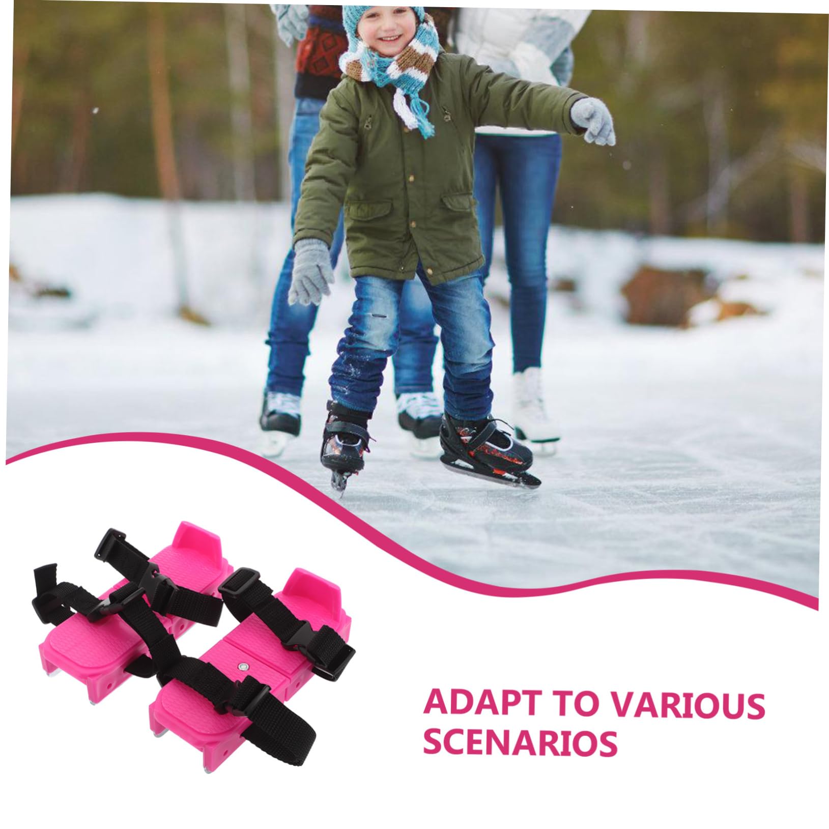 ibasenice Pattini da Neve Regolabili per Ragazzi Rosa, 1 Paio | Pp Metallo Ribbon, Fit Sicuro e Design Semplice, per Sport Invernali e Piste di Ghiaccio