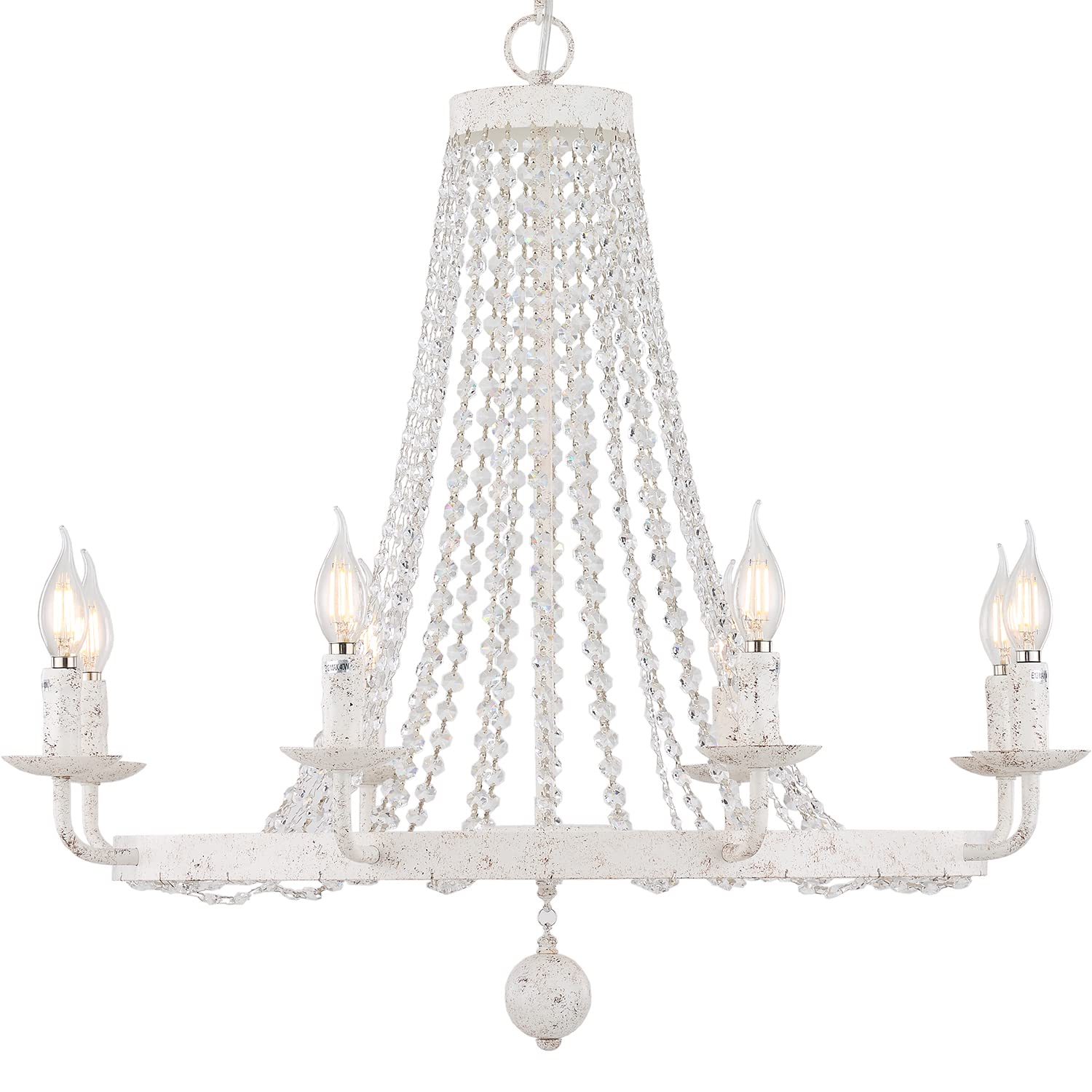 Uboxin French Crystal Chandelier,D29 8 Light, Farmhouse Industrial Country Crystal Pendant Light Fixture,Chandelier for Dining Room, Kitchen Island (White Rust, 29in-8 Lights)
