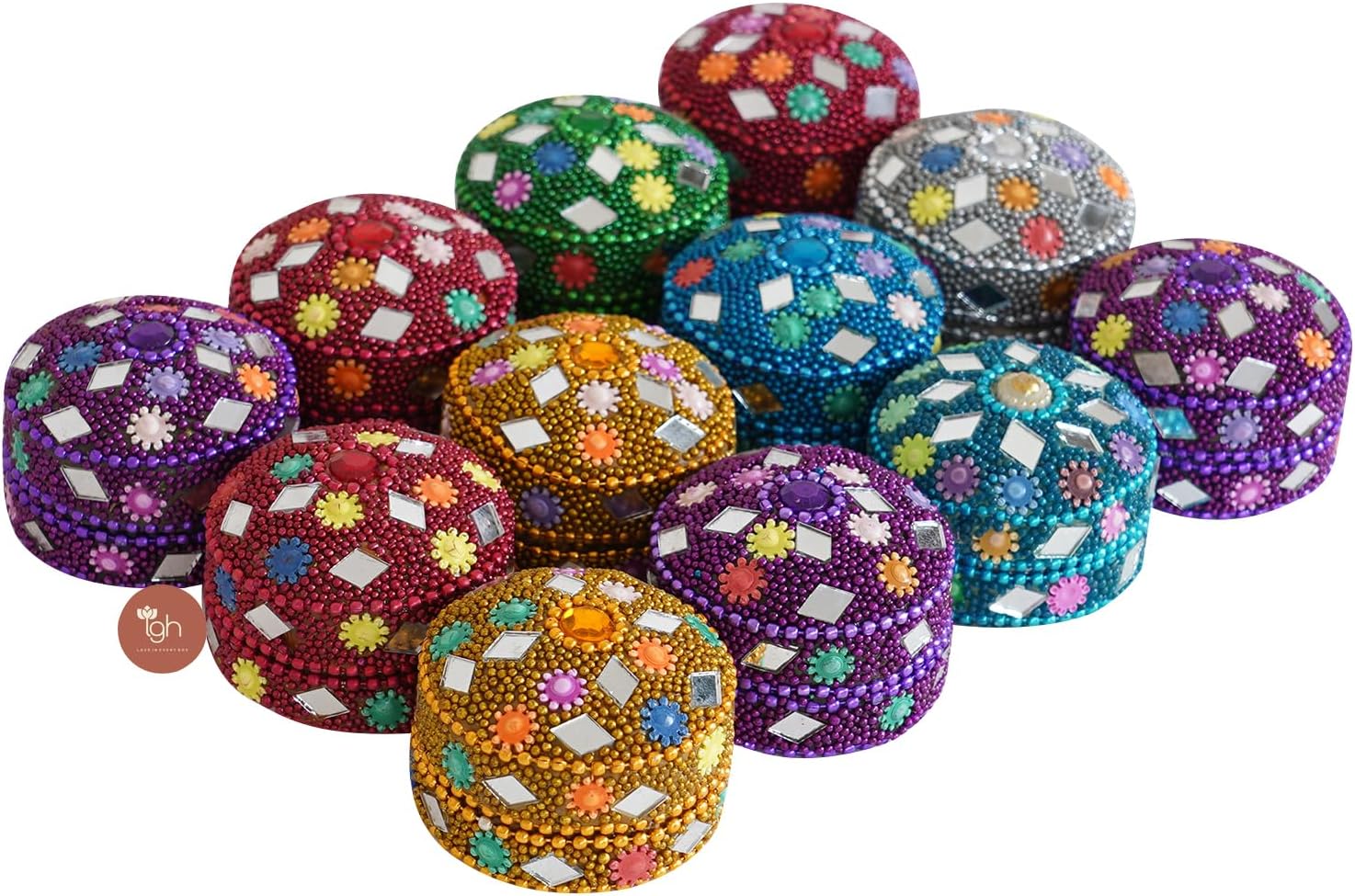 Handcrafted Lakh Sindoor/Roli/Kumkum Dibbi-Set of 24 Pcs Round Boxes in Multi-Color Ideal for Pooja, Favors, & Return Gifts