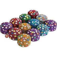 IGH Handcrafted Lakh Sindoor/Roli/Kumkum Dibbi-Set of 12 Pcs Round Boxes in Multi-Color Ideal for Pooja, Favors, Return Gifts