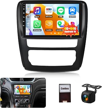 [4+64G] Car Radio for Chevy Traverse LT for Buick Enclave 2014-2018 with Wireless Carplay Android Auto,9" Touchscreen Car Radio with Mirror Link WiFi/GPS Bluetooth FM RDS SWC Backup Camrea