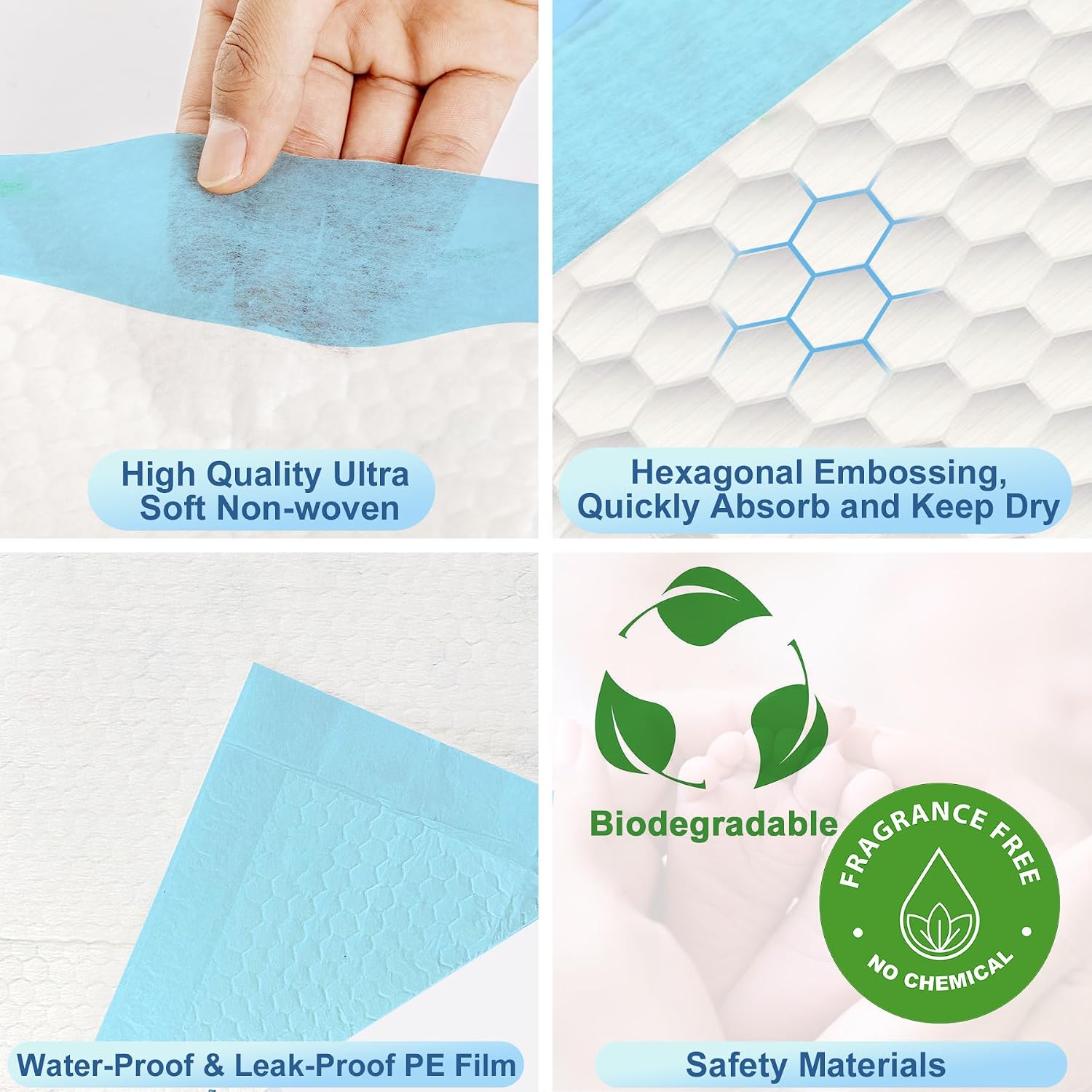 Disposable Changing Pads for Baby, 100 Pack 17.5"x13.5" Ultra Absorbency Diaper Changing Pad Liners, Baby Breathable Disposable Underpads Bed Pad Incontinence Pads, Leak-Proof Portable Baby Pads,White