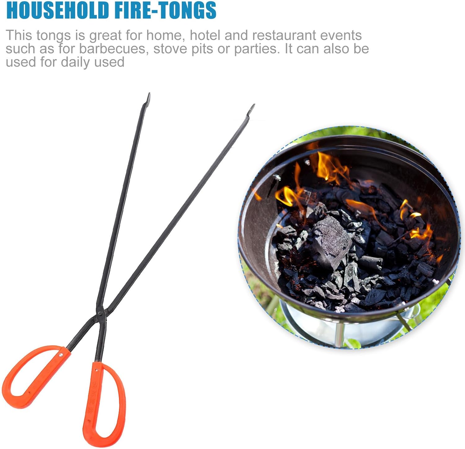 Garbage Clamp Charcoal Tong 60cm Red Plastic Handle for Barbecue Grilling and Outdoor Fire Use Household Waste Picker Briquette Grabber