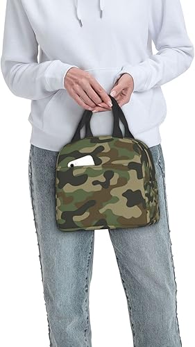 Miniatura 7 de Duduho Bolsa de almuerzo con patrón de camuflaje, bolsa de mano compacta, camuflaje militar, reutilizable, contenedor para mujeres, hombres,