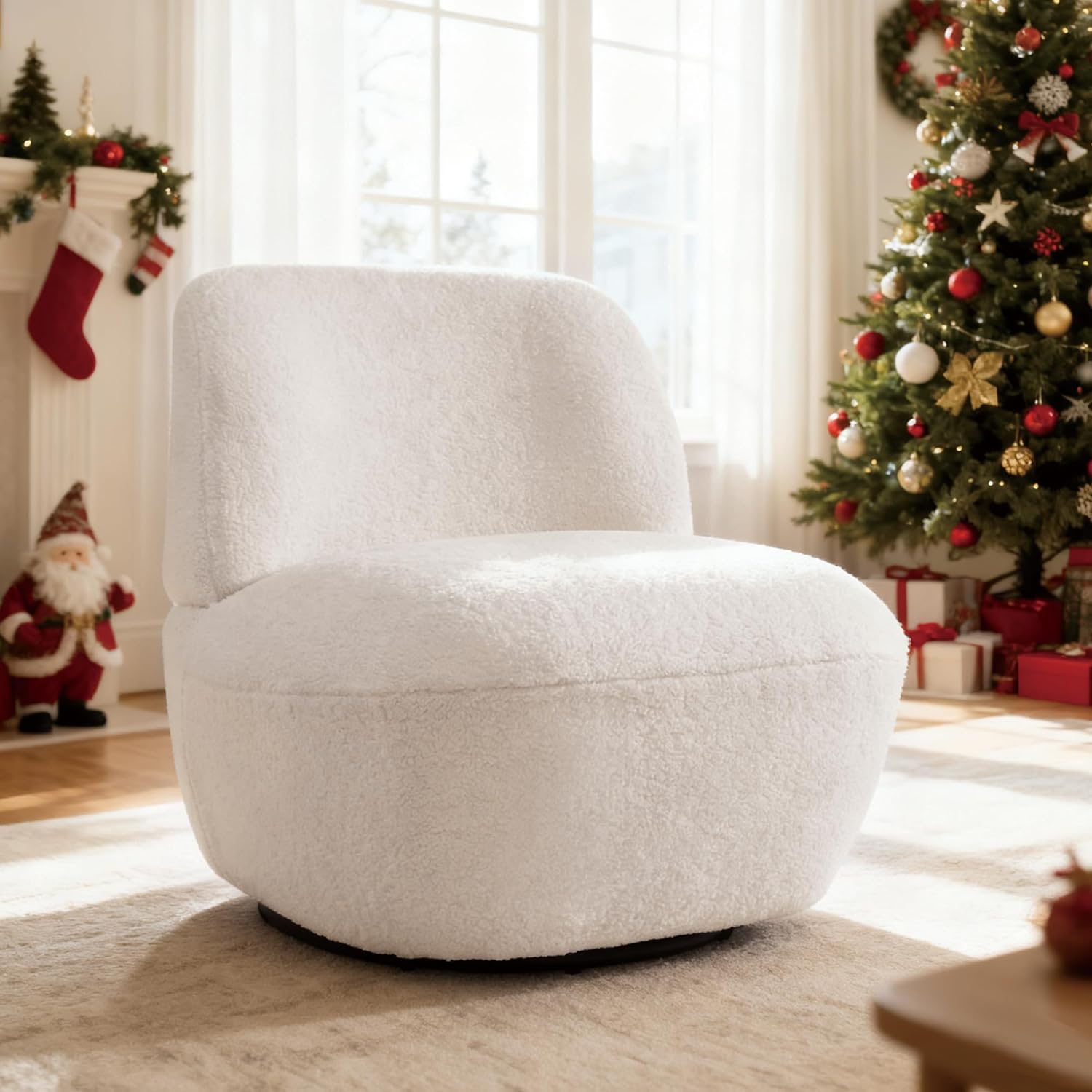 DUHOME Swivel Accent Chair,360° Swivel Chair Comfy Upholstered Armless Modern Small Barrel Sofa Chair for Living Room Bedroom Reading Waiting Room (White, 1 PC)