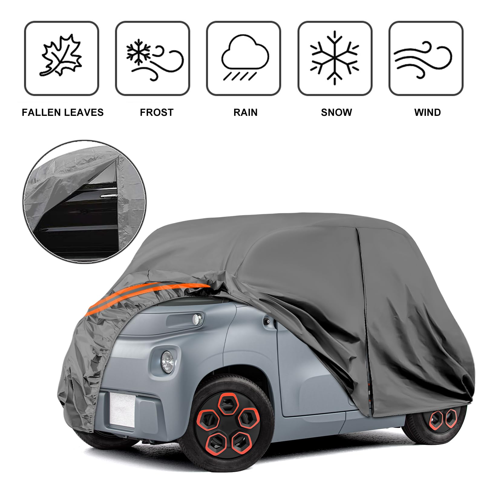 Vollgarage Autoabdeckung Ersatz für Citroen Ami/Opel Rocks-e/Electric/FIAT Topolino 2020-2024, Auto Abdeckplane Autogarage Autoplane, Atmungsaktive Wasserdicht Reflexionsstreifen, Grau