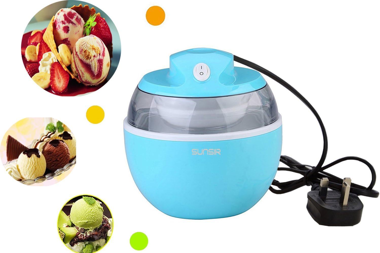 SunSir Mini (0.6 Quart/ 0.6L) Automatic Ice Cream Maker, Frozen Fruits Sorbet ,Frozen Yogurt Machine for Kids’ Own Healthy Ingredients