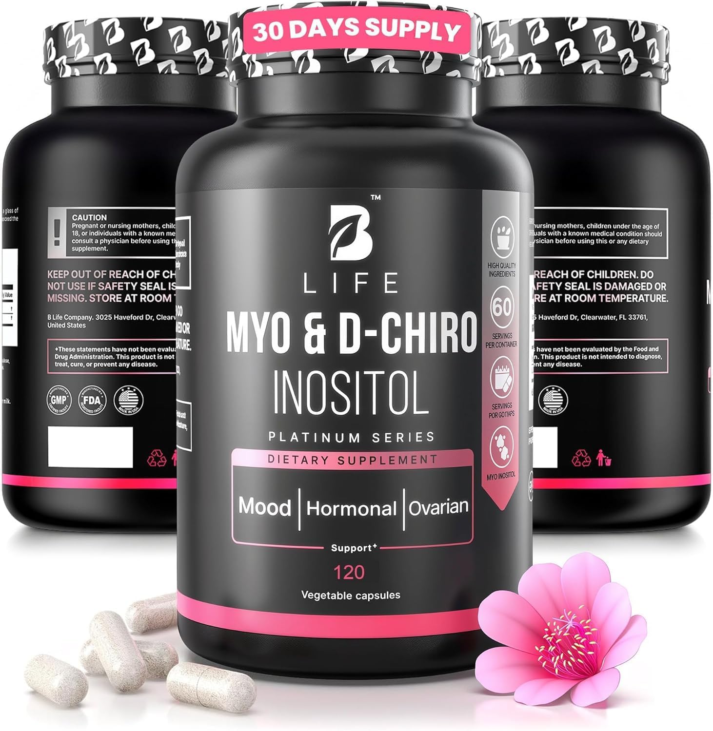 Myo-Inositol & D-Chiro Inositol 40:1 for Women | Inositol Supplement for Women | Hormone Balance, Fertility & Cycle | Vitamin B8, Insulin & Flo Ovarian Support | 120 Caps - Amazon product rated Grade C