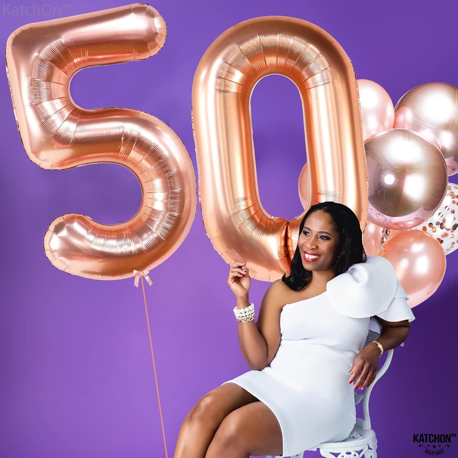 KatchOn, Rose Gold 50th Birthday Balloons - Giant, 40 Inch | Rose Gold 50 Balloon Number | Rose Gold 50th Birthday Decorations for Women | Rose Gold 50 Number Balloons, 50th Anniversary Decorations