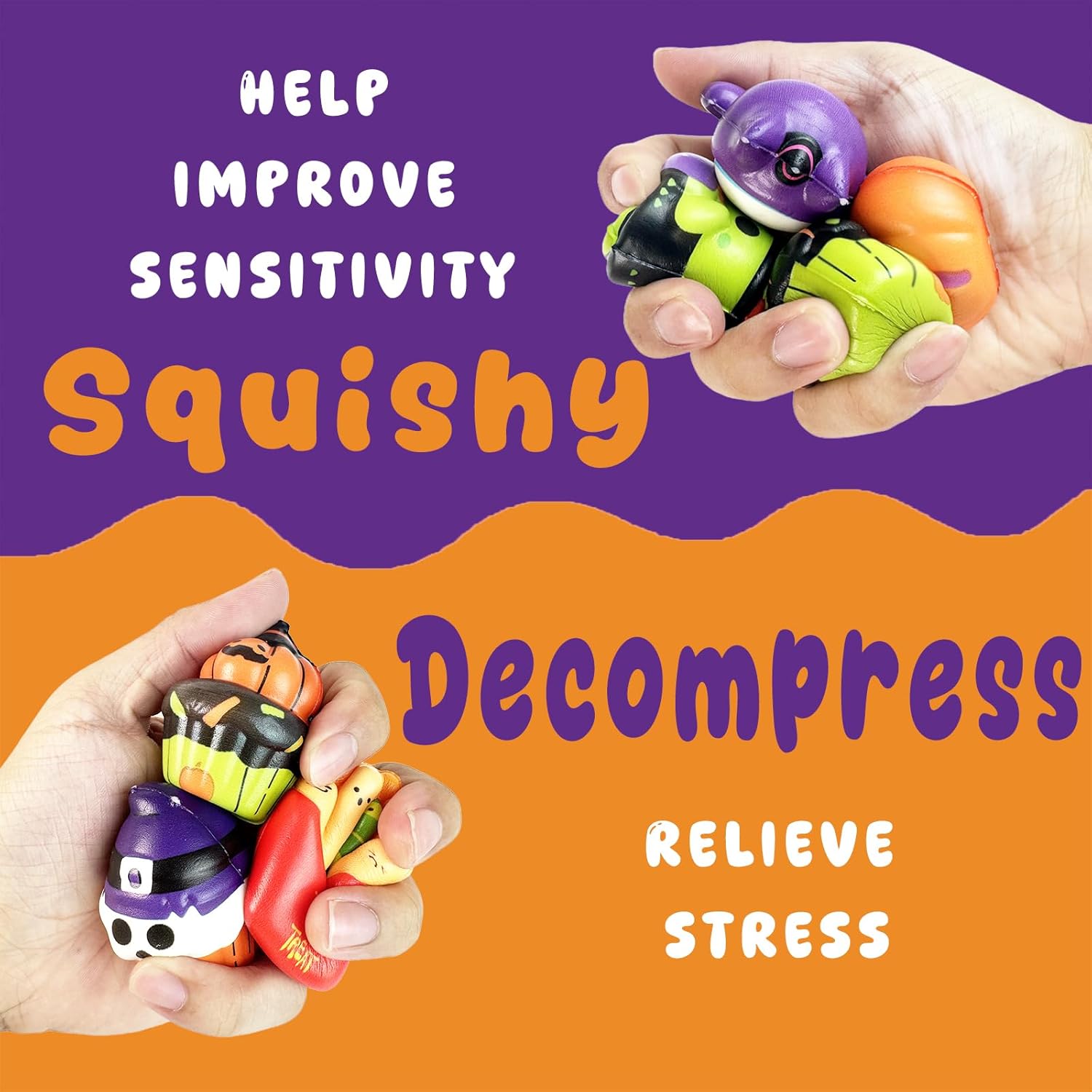 24PCS Halloween Squishies Toys for Kids,Halloween Squishies,Slow Rising Squishy Halloween Stress Fidget Toys,Non Candy Trick or Treat - Spooky Party Favors Gift Goody Bag Stuffers - Image 4