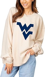 Chicka-D NCAA West Virginia Mountaineers Womens Corded Crew Sweatshirt, Natural, Medium
