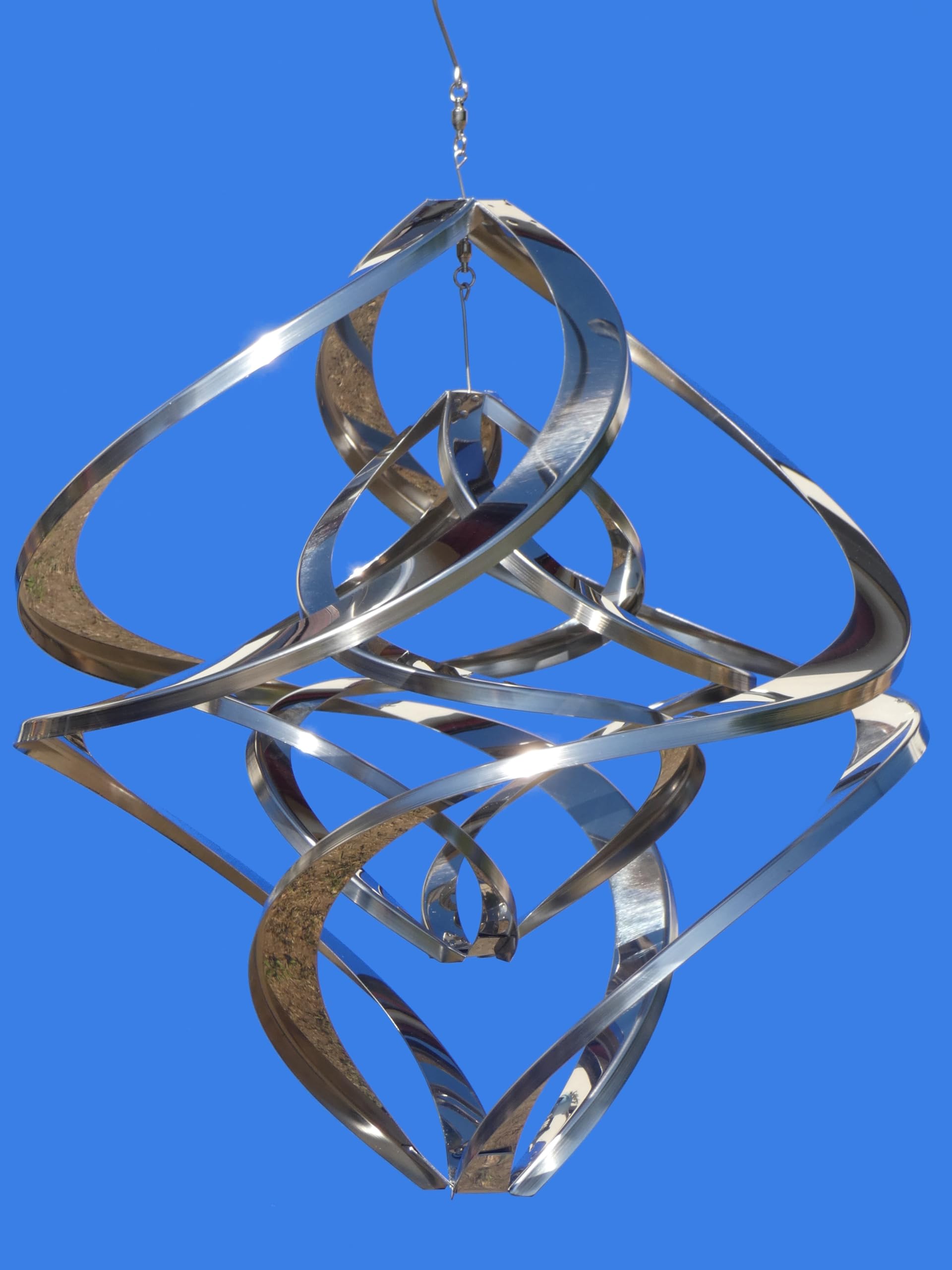 Pommerntraum ®| Edelstahlwindspiel Winddancer Twister Rostfrei Windskulptur | Windspiel Edelstahl Double-Twister Gartendekoration Gartenkunst Hängewindspiel Sonnenfänger Balancer (30 cm ohne Kristall XL)