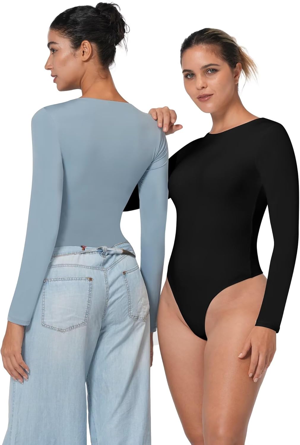 Sunzel Crew Neck Long Sleeve Bodysuits for Women, Double Lined Basic Slim Fitted Shirts, Body Hugging Sexy Going Out Tops - Image 6