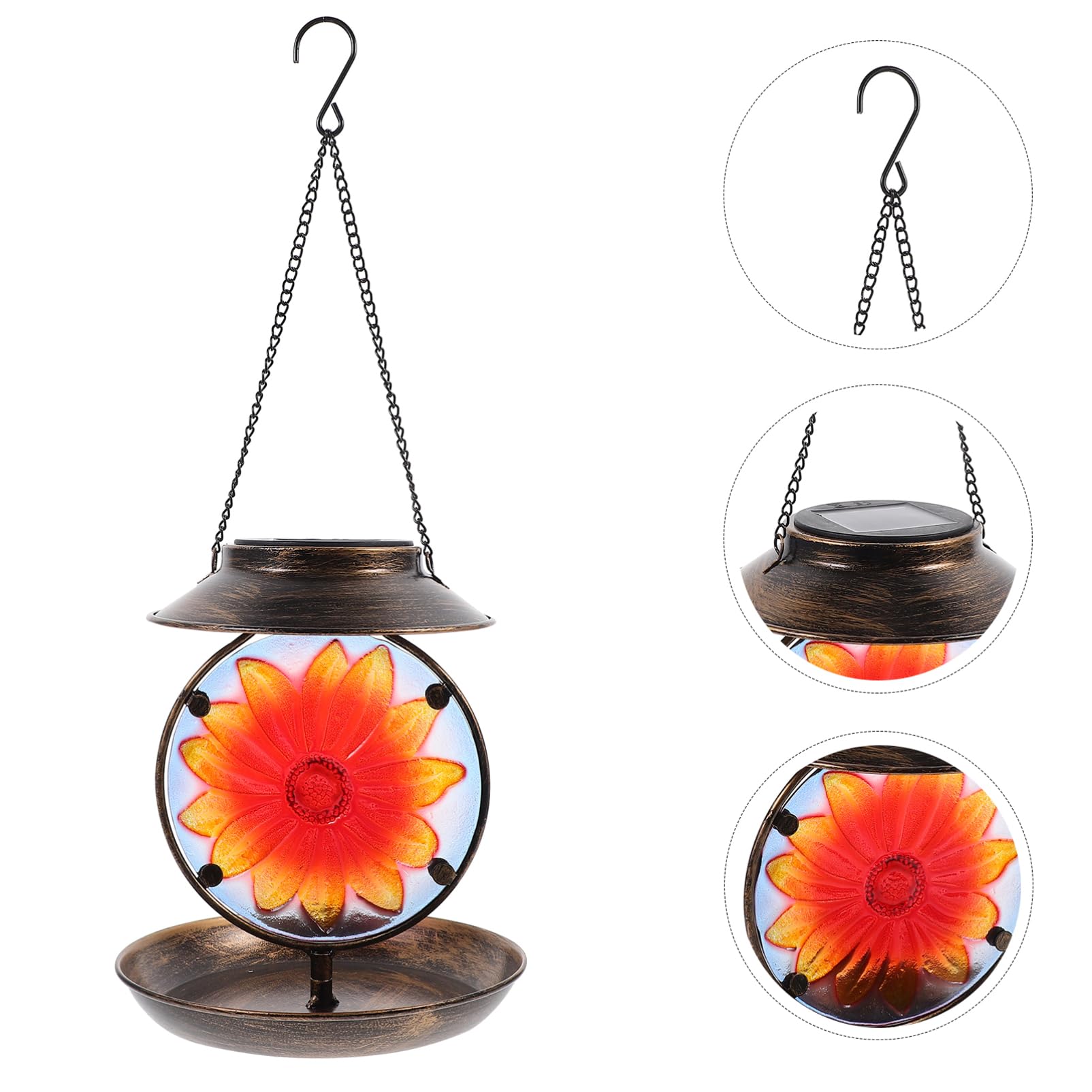 BESPORTBLE Mangiatoia per Uccelli Selvatici Vassoio Capiente e Portabicchieri Multipli Illuminazione Solare Automatica Notturna Installazione Sospesa Facile e Resistente Intemperie Design