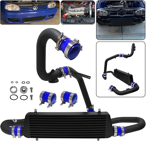 Miniatura 2 de Kit de intercooler de montaje delantero para motores VW Jetta Golf GTI GLGLIGLS MK4 1.8T 1.8L 98-05 Motores FMIC Bolt (plisado negro-azul)
