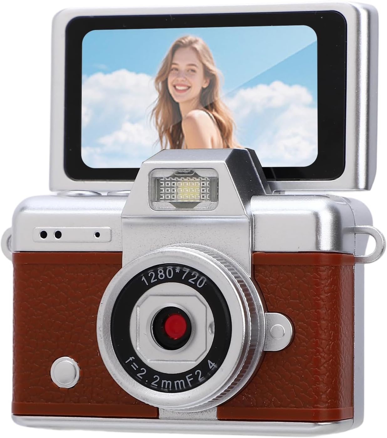 Yoidesu Digital Camera Keychain, 720P Portable Camera with 1.47 Flip Screen, Small for Kids Students Travel Vlog with LED Fill Light (Brown)
