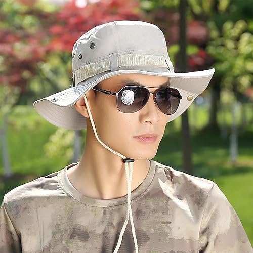 Miniatura 9 de Taeku Sombrero para el sol, sombrero unisex de ala ancha, protección solar, transpirable, sombrero Boonie para pesca, senderismo, jardinería, safari
