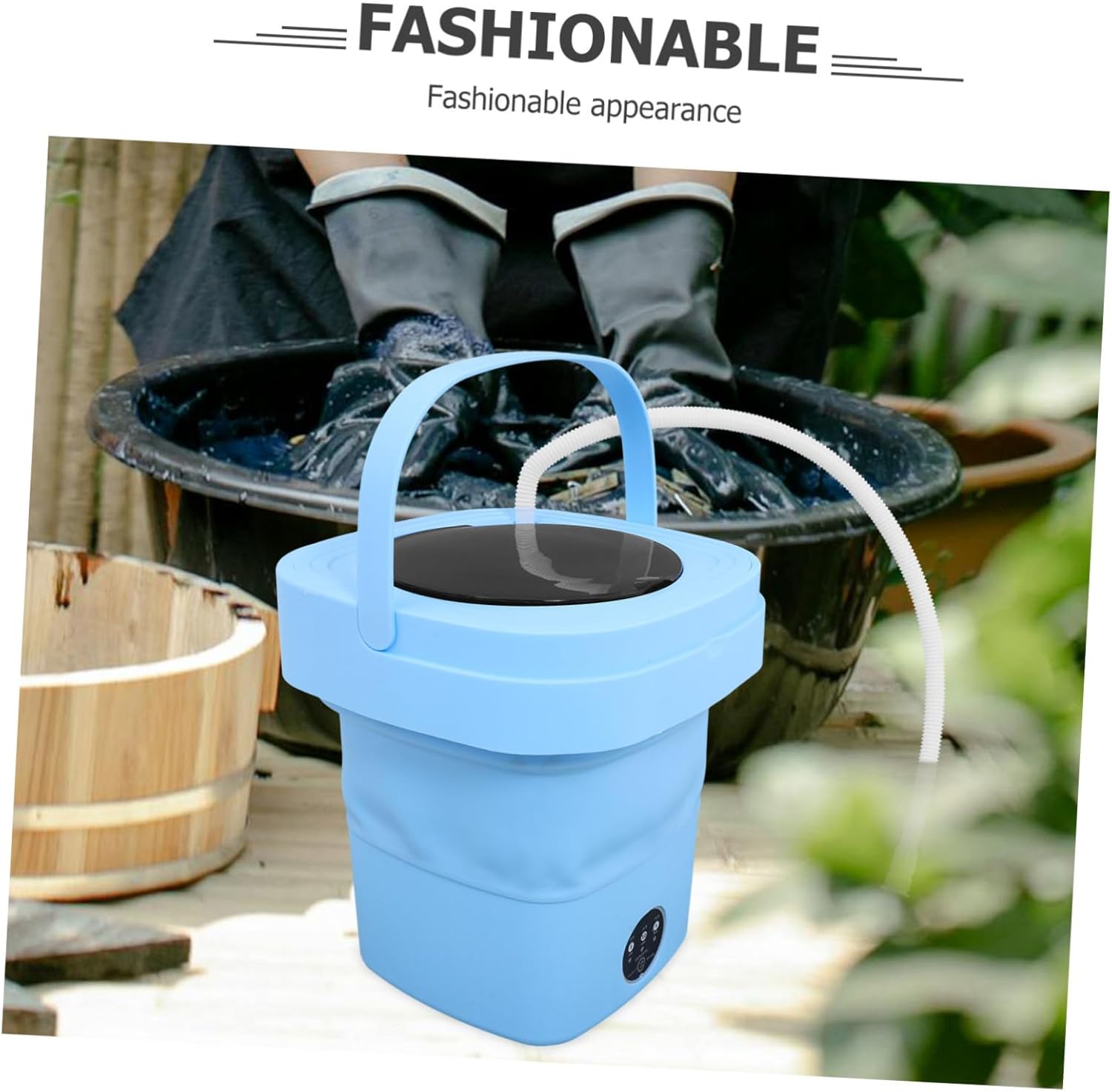 Portable Mini Folding Washing Machine with Drain Basket and Hose Compact Lightweight Washer for Travel Dorms Apartments Easy Storage and Operation US Plug
