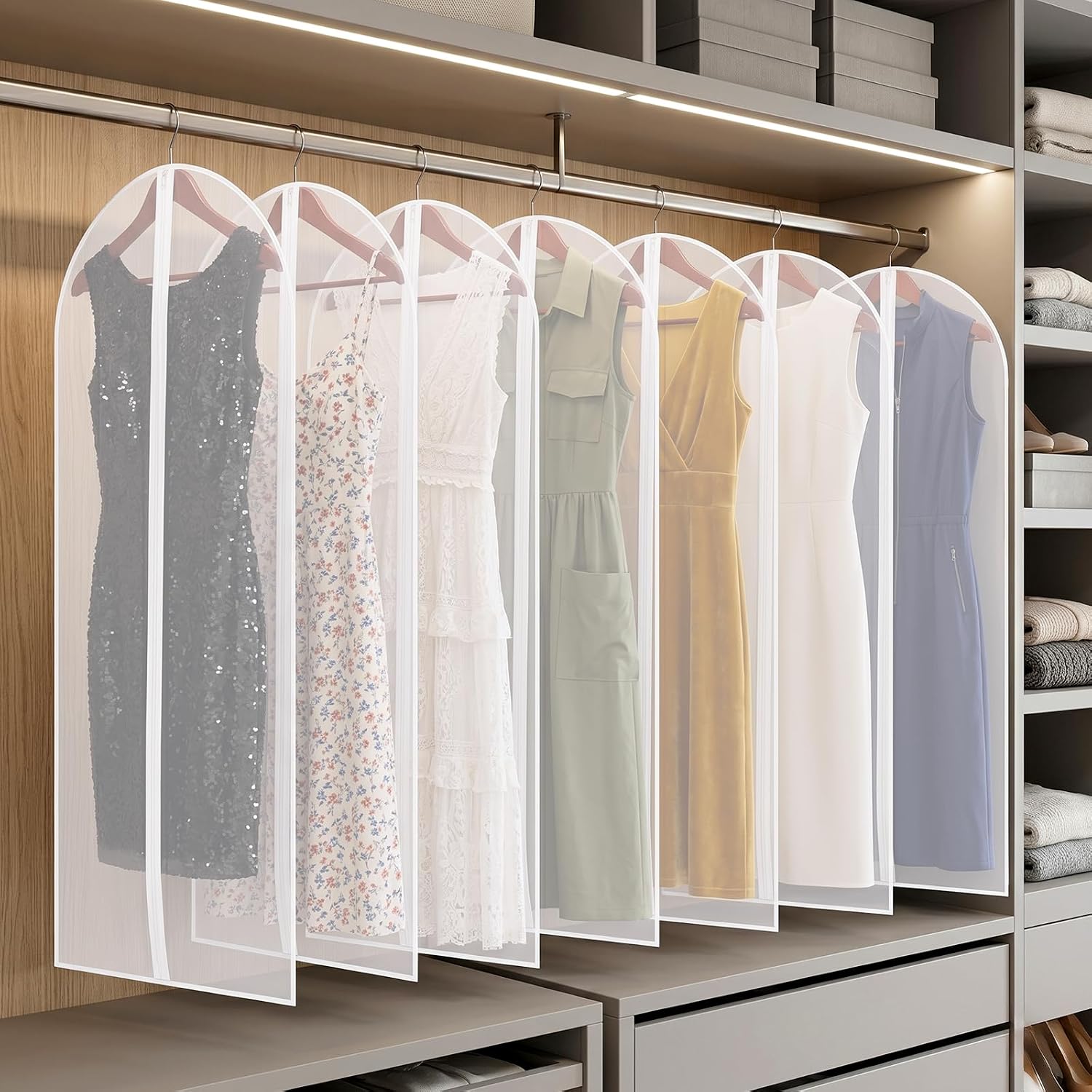 10 Pack Garment Bags for Hanging Clothes, 60 Inch Translucent Dress Bags