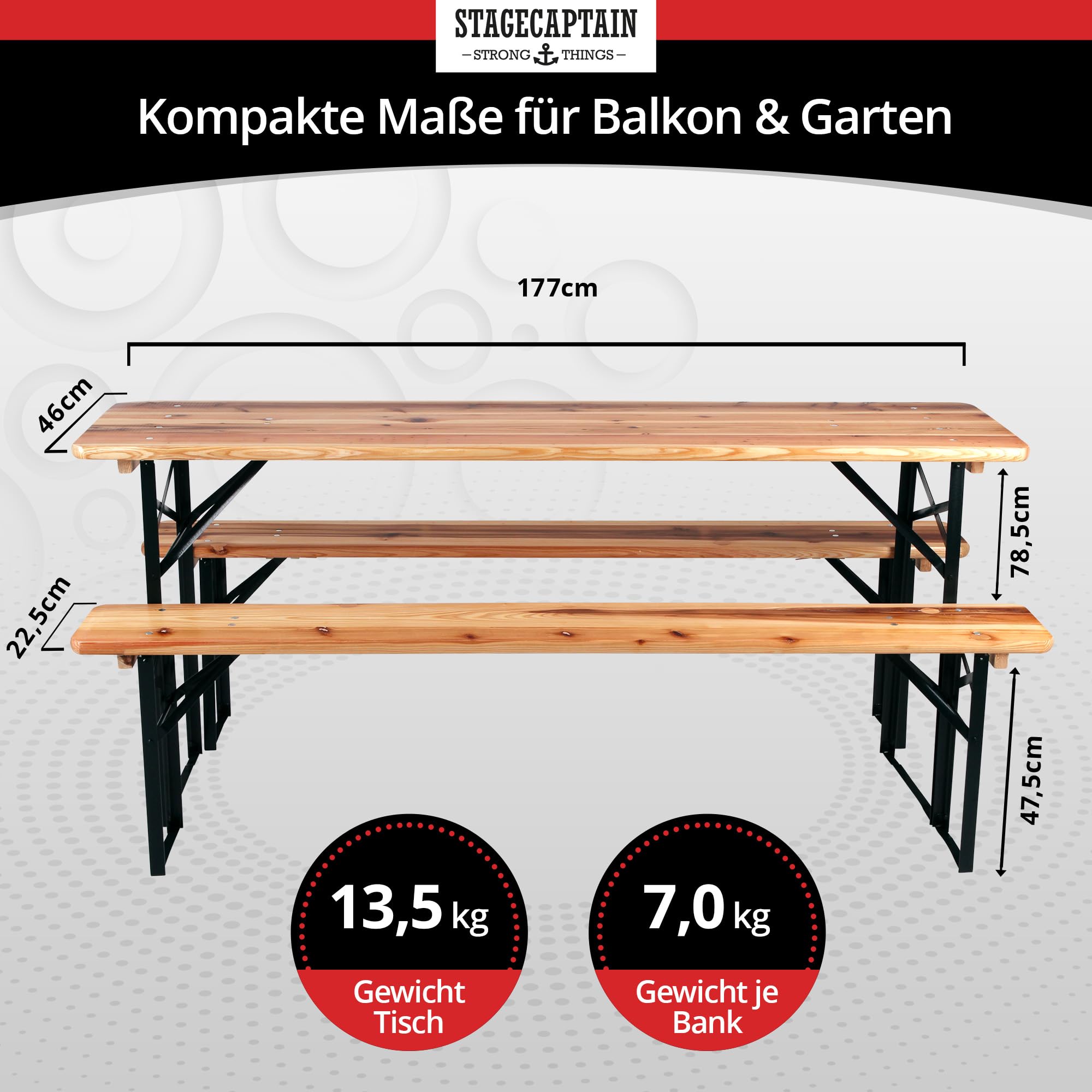 Stagecaptain Hirschgarten Bierzeltgarnitur 2X Set 177 cm Länge - Klappbare Festzeltgarnitur 2X Tisch & 4 X Bank - Sitzgarnitur Aus Holz - Einfacher Transport - Geeignet Für Innen Und Außen - Natur