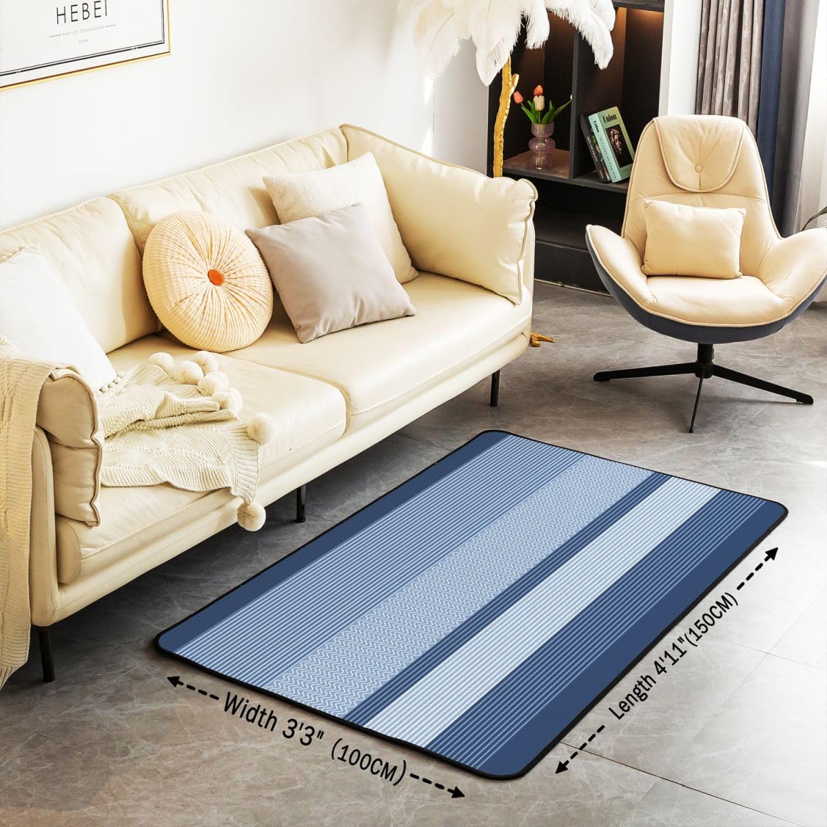 Tappeto da soggiorno retrò a righe, 150 x 200 cm, geometrico, linea semplice, decorazione a onde, per camera da letto, per ragazzi e ragazze, alla moda, decorazione a righe, blu
