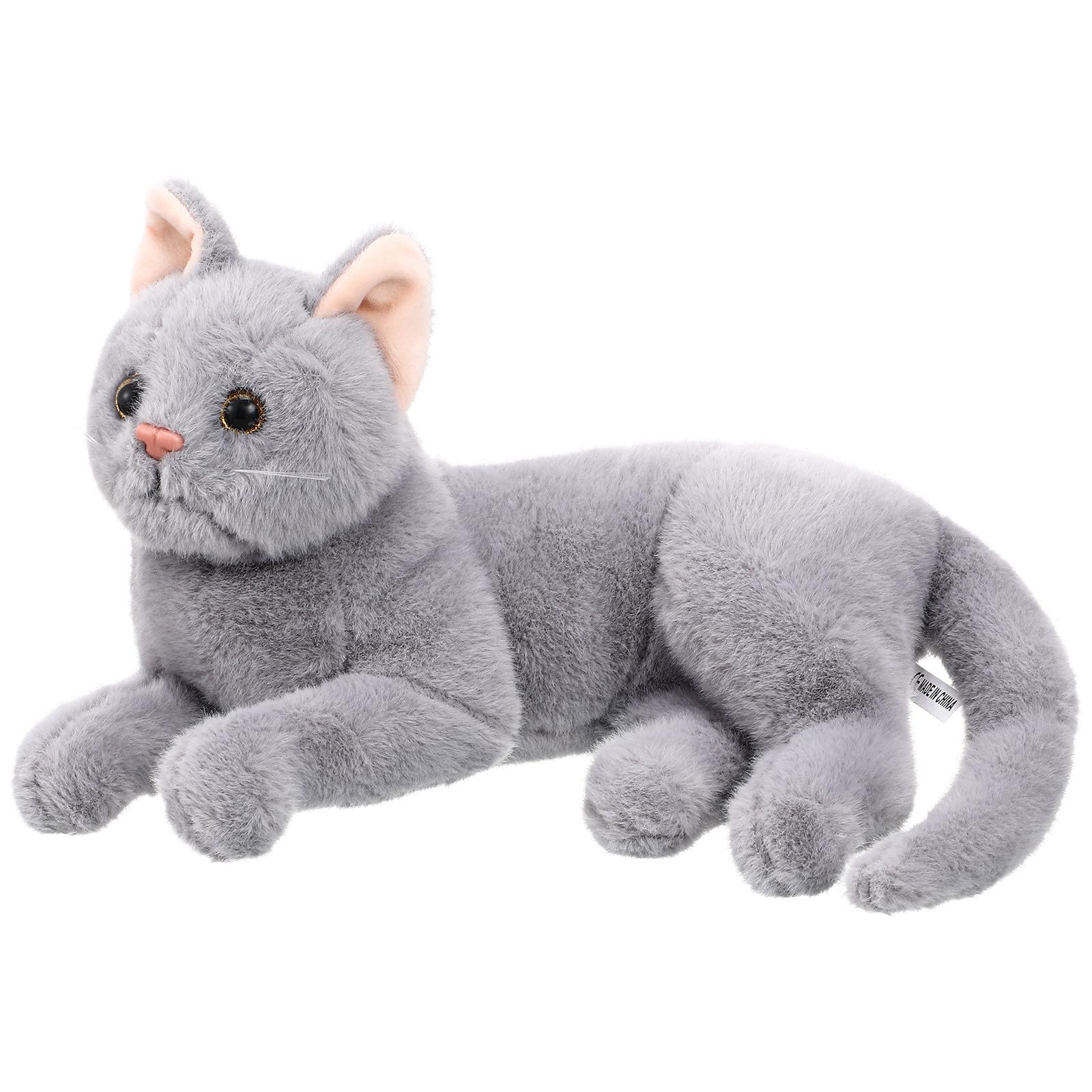 BESPORTBLE Realistic Black Cat Plush Stuffed Animal Kitten Figurine for Home Decoration Lifelike Cat for Birthday and Halloween Party Favor (Grey)