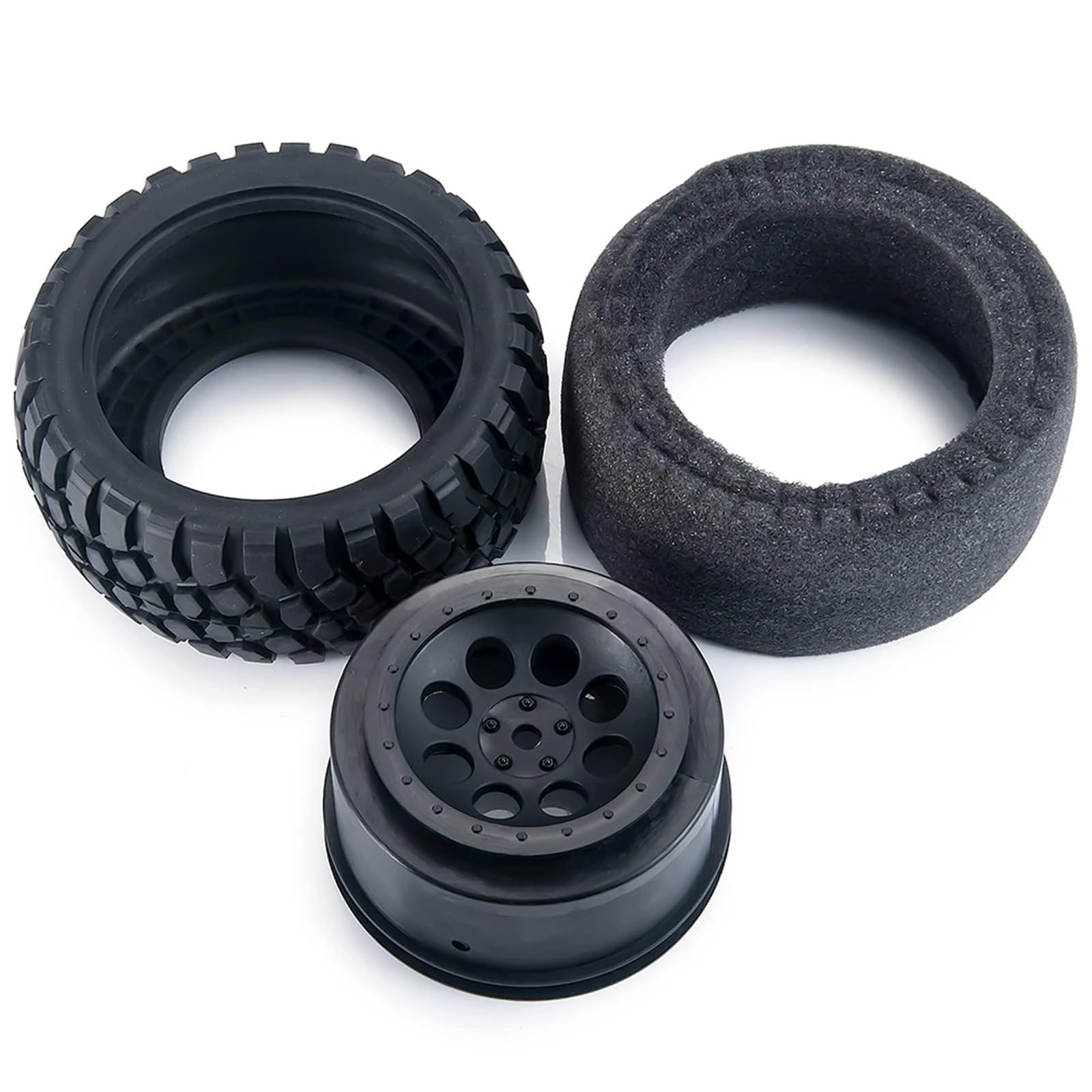 RC Pneus Jante Compatible avec Slash pour VKAR 10SC 1/10 RC, Pièces De Mise À Niveau De Voiture De Course Courte, 4 Pièces, Pneus en Caoutchouc 110x47mm, Jeu De Jantes en Plastique