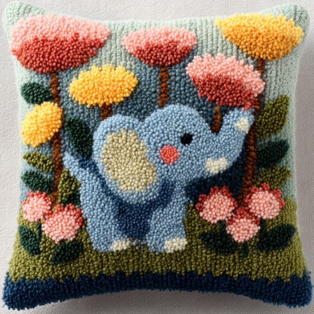 Taxpy Latch Hook Cushion Kits Elephant 17X17 Inch