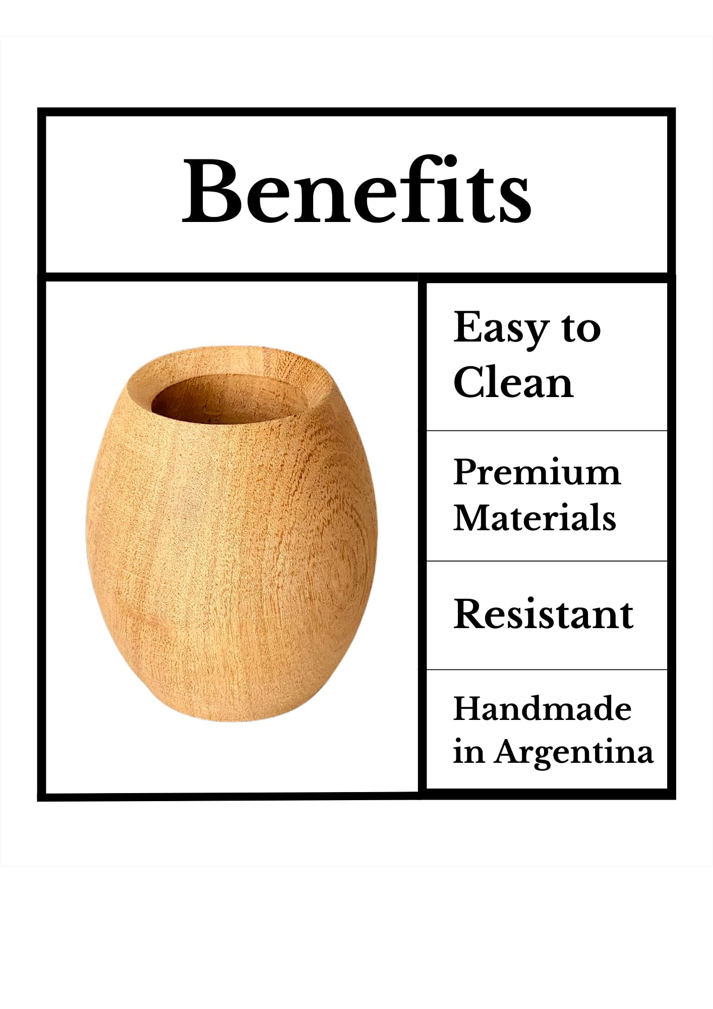 Vaso Mate Bombo Argentino Premium, Hecho de Madera de Algarrobo Natural, Tallado a Mano por Artesanos Argentinos, Calabaza de Yerba Mate Artesanal